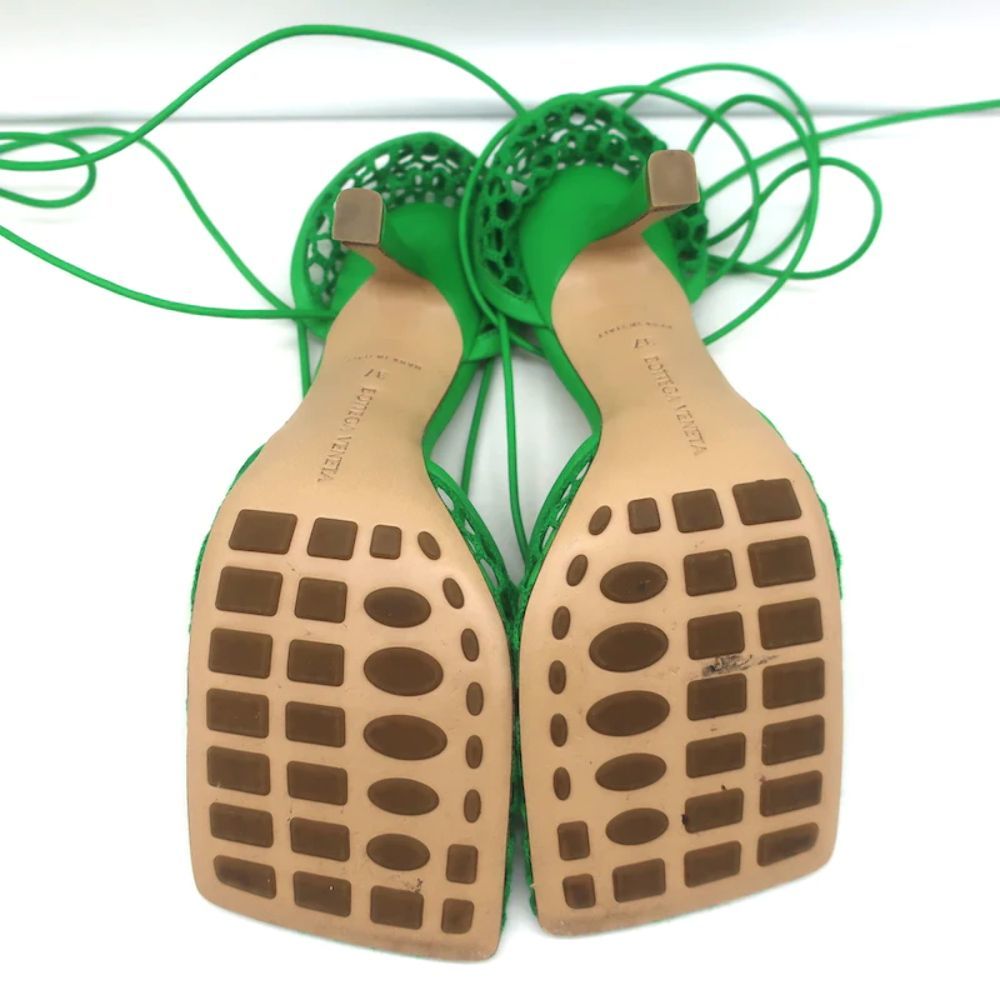 Bottega Veneta Stretch Ankle Tie Sandals Green Mesh & Leather Size 37 - Picture 9 of 10